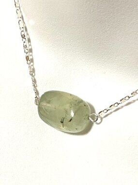 2/$20, Light Green Prehnite Short Necklace, Gemstone Pendant & Stainless Chain